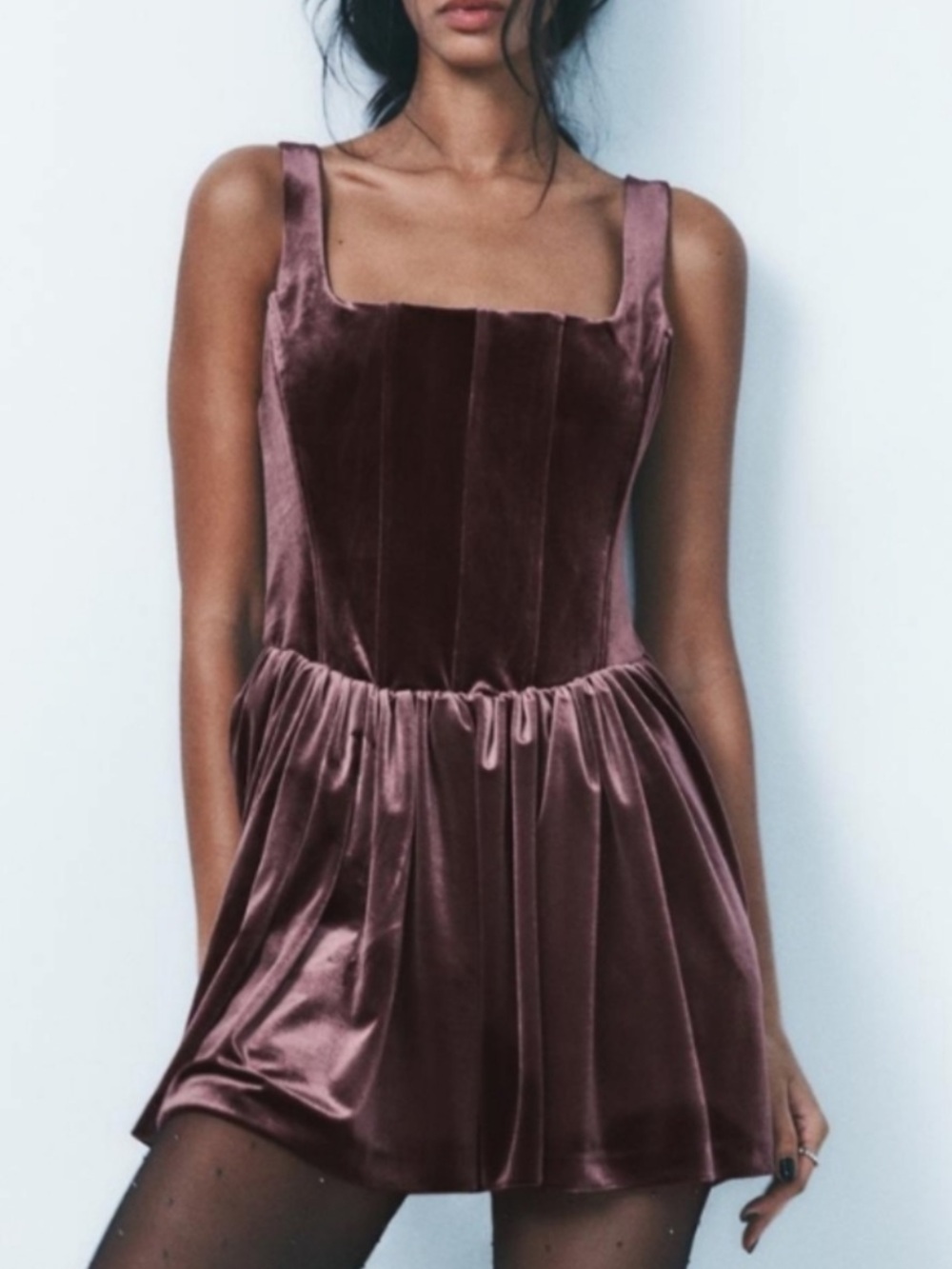 Brand New Zara Plum Velvet Corset Mini Dress
